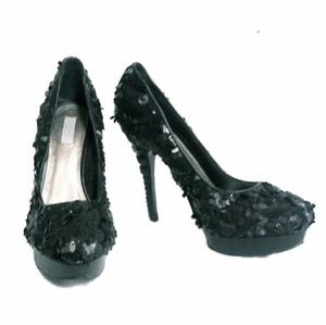 Rachel Roy KEEDAN Blk Sequin Stiletto Heels Sz 8